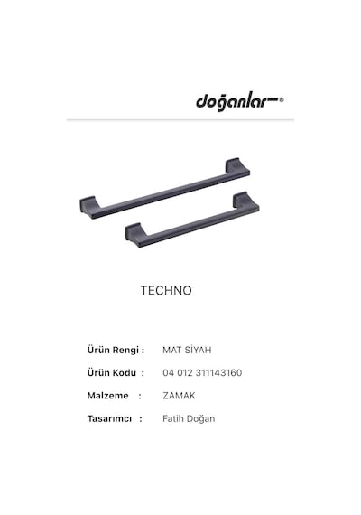 5 Adet Doğanlar Techno 224 Mm Mobilya Kulp Mat Siyah
