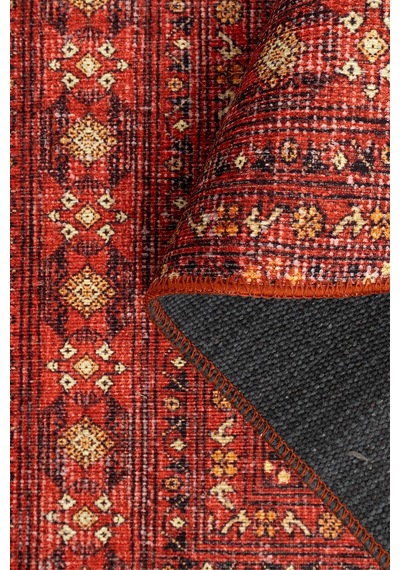 Artloop Relic Kırmızı Vintage Dokulu Geleneksel Desenli Dokuma Tabanlı Şönil Halı Al 474 Kırmızı & Krem