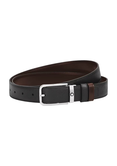 Montblanc Sartorial Deri Dikdörtgen Tokalı 30 Mm Çift Taraflı Kem Siyah