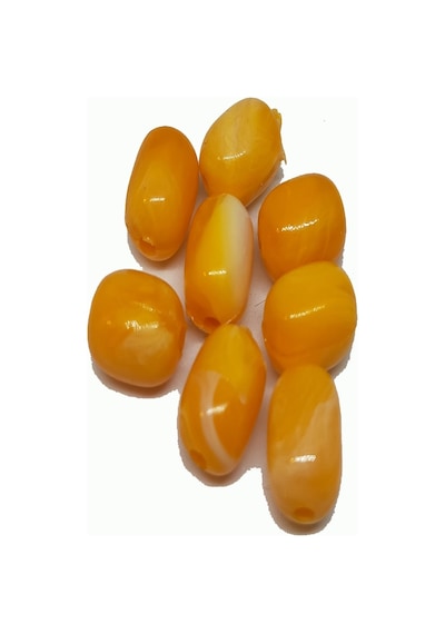 Sazan Rig Ebruli Koyu Sarı Zeytin Boncuk 12 Mm (Dar Delik)
