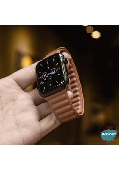 Microsonic Apple Uyumlu  Watch Series 8 41 MM Kordon Leather Link Band