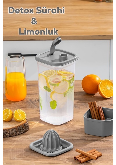 Porsima 06-1109 Detoks Sürahi & Limonluk Şeffaf 1,5 L - Gri