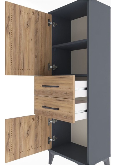 Arges Dolap 2 Raflı 2 Çekmeceli 2 Kapaklı 44x30x134 Antrasit-çam Antrasit