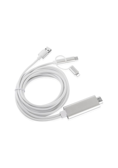Lightning Çevirici Hdmı Usb-C Micro Usb Çevirici 3Lü Dönüştürücü-Gümüş