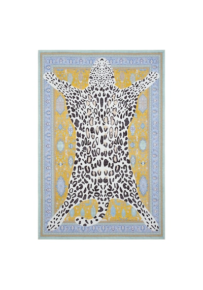 Cool Halı Jagora Leopar Halı Kaplan Desen Vintage Sarı Şönil Halı Yıkanabilir Leopar Dekoratif Halı