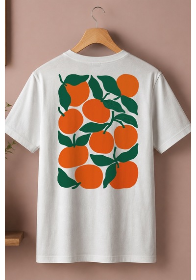 Spoyi Narenciye Ruhu Tasarımlı %100 Pamuk Yarım Oversize Beyaz T-shirt
