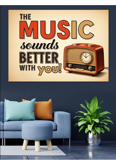 Müzik Seninle Daha İyi Duyulur Radyo Afişi Dekoratif Kanvas - Mdf Ahşap Tablo