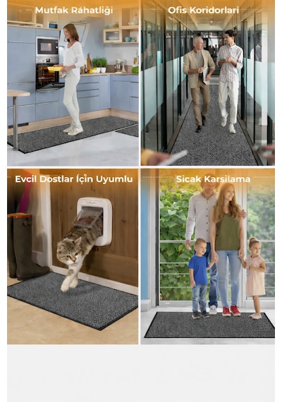 Nem Alıcı Kapı Önü Paspası 60x40 Cm %100 Polipropilen Pvc Kaymaz Taban İç & Dış Mekân Gri