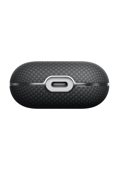 Apple Uyumlu AirPods 4 Kılıf 1500d Aramid Fiber Pitaka Ultra-slim Classic Serisi Black-grey Twill Kapak Siyah-gri