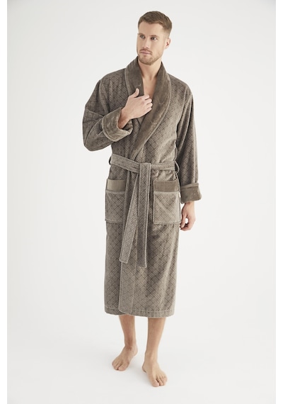 Jakarlı %100 Cotton Erkek Bornozu Haki