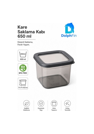 Kare Saklama Kabı 650 Ml Siyah 11 11 8,5 Cm