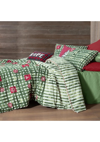 Larasi King Size Battal Boy %100 Pamuk Flanel Pazen Nevresim Takımı Yeşil Yeşil
