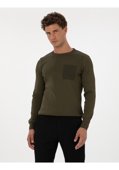 Pierre Cardin Koyu Haki Regular Fit Bisiklet Yaka Triko Kazak 50315762-vr111