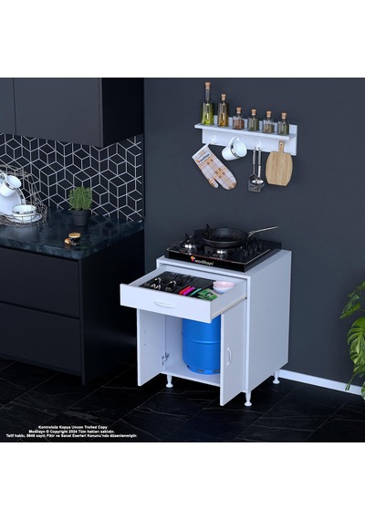 Modilayn Birce L Set Ocak Altı Dolabı 65x88x56 Cm Tüp Bölmeli Ve Üst Baharat Raflı Beyaz