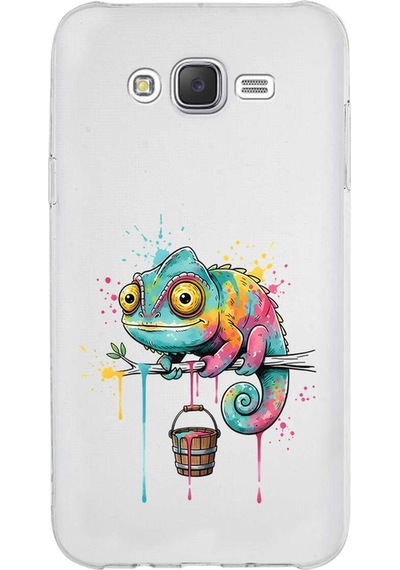 Samsung Galaxy J7 Core İle Uyumlu Splash Bukalemun Tasarımlı Şeffaf Silikon Kılıf Şeffaf