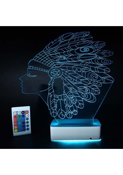 Özel Tasarım Kızılderili 3D Led Lamba