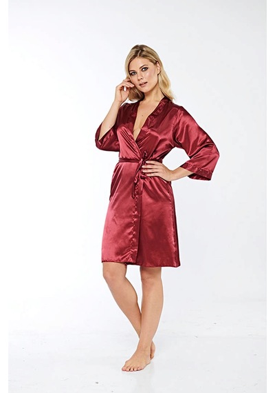 Sistina Bordo - 231 - İpek Saten Sabahlık - 14004 - - Shopgpt - Beden M