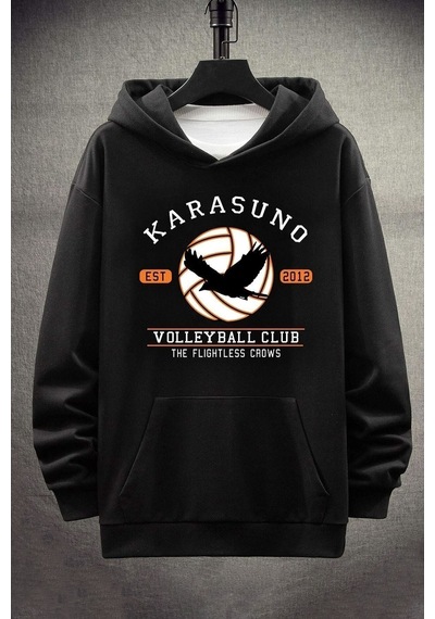 Uyguntarz Unisex Karasuno Baskılı Sweatshirt siyah