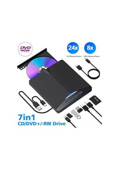 7 İn 1 Harici Usb 3.0 Type-c Dvd Rw Cd Sürücü Yazıcı Okuyucu Oynatıcı Optik Sürücü - 838421709
