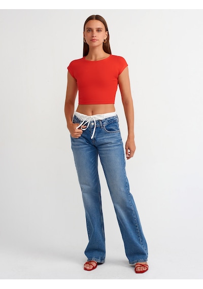 Dilvin Pamuk Ve Modal Karışımlı Crop Top Kırmızı Koyu Kırmızı