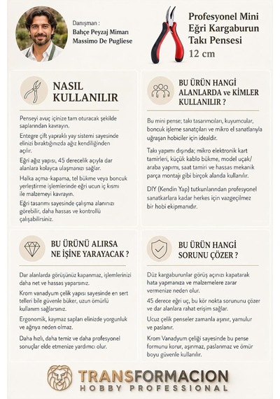 Mini Eğri Kargaburun Takı Pensesi 12 Cm - Takı Tasarım, Tel Bükme, Boncuk Ve Hobi Pensesi - Yaylı Eğri Ağızlı Genel