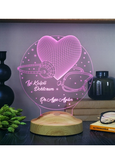 3D Led Lamba 3Boyutlu Iyi Kalpli Doktorum Kişiye Özel Hediye