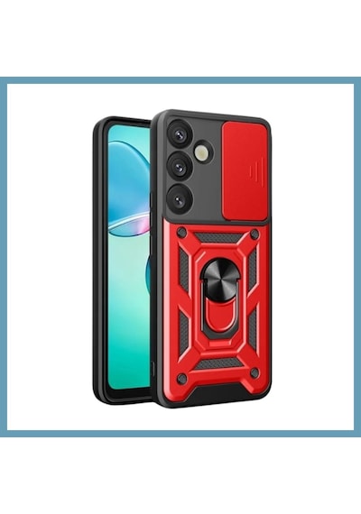 Bezos Samsung Galaxy S26 Uyumlu Pars Lens Yüzüklü Silikon - Kırmızı Mbt06