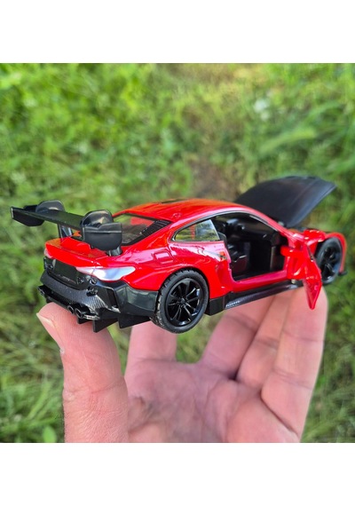 Oyuncak Spor Araba 14 Cm Metal Diecast Model Çek Bırak Açılır Kapı Bmw M4 Gt3 Competition Kırmızı