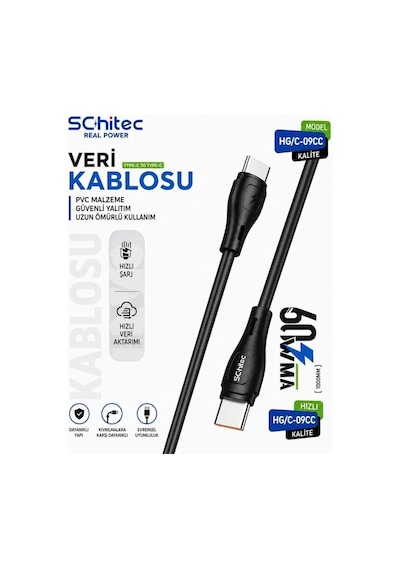 Schitec 38w 2 Çıkışlı Hızlı Şarj Başlığı Ve 60w Type-c To Type-c Hızlı Şarj Ve Data Kablosu Siyah