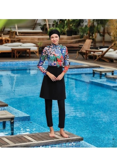Adasea Yoon 4407 Tam Boy Tasarım Tesettür Mayo Siyah