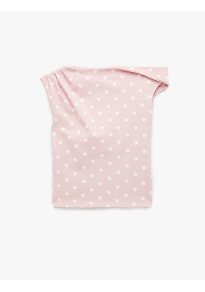 Koton Pamuklu Slim Fit Asimetrik Yaka Kolsuz Puantiyeli Drapeli Bluz Pembe Desenli 6sal30264ık