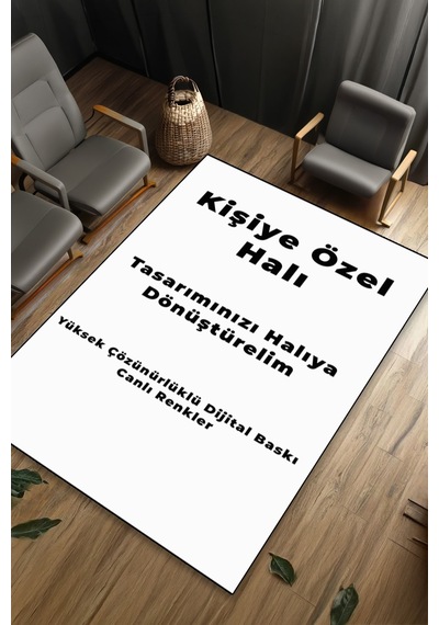 Kişiye Özel Baskılı Halı Salon Gamer Genç Odası Dijital Baskılı Kaymaz Taban Halı Siyah