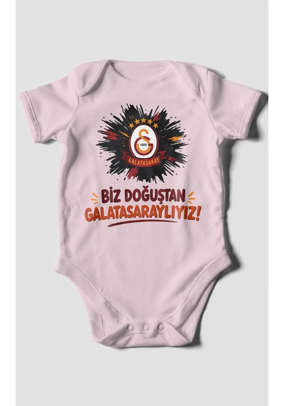 Morivokids Biz Doğuştan Galatasaraylıyız Kısa Kollu Bebek Body %100 Pamuk Bebe Pembe