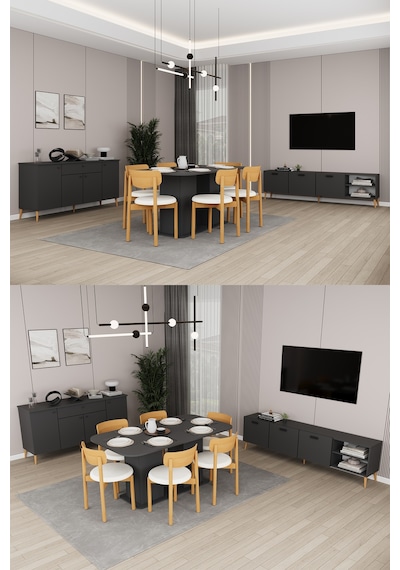 Lüks Yemek Odası Takımı 3 Parça %100 Mdf Konsol Yemek Masası Tv Ünitesi Yt01 Antrasit Lüks Yemek Odası Takımı 3 Parça %100 Mdf Konsol Yemek Masası Tv Ünitesi Yt01 Antrasit