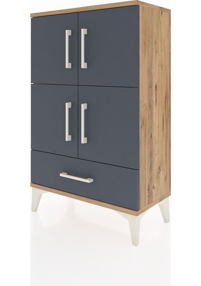 Arges Komodin 4 Raflı Tek Çekmeceli 4 Kapaklı 60x30x96 Çam-an... Çam