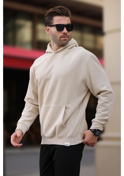 Madmext Bej Kapüşonlu Cep Detaylı Sweatshirt 7095 Bej