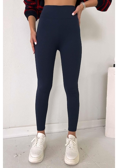 Mine Tan Butik Fitilli İçi Şardonlu Toparlayıcı Kadın Tayt - Lacivert