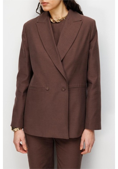 Mizalle Kahverengi Kruvaze Blazer Ceket Kahverengi