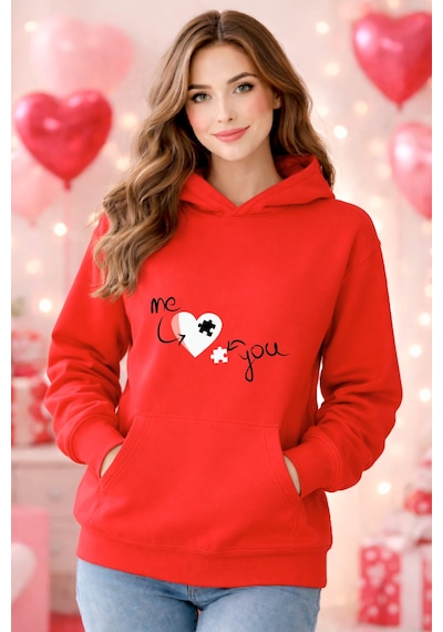 Stil X Sevgililer Gününe Özel, Kapüşonlu Kadın Sweatshırt, Valentıne's Day Kırmızı-10