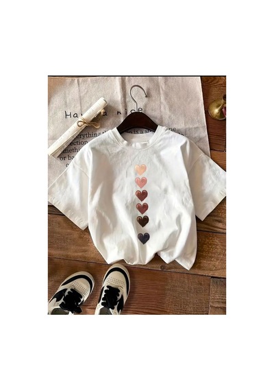 Medinenur Renkli Kalpler Desen Basklı Basic T-shirt Beyaz