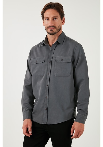 Buratti Pamuklu Çift Cepli Regular Fit Erkek Gömlek Cf25W128858 Antrasit