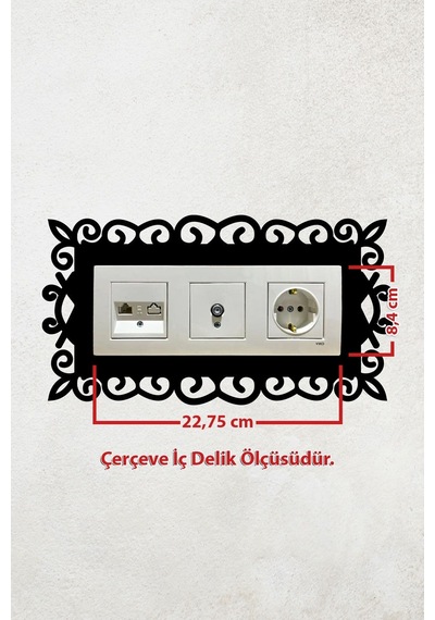 Şık Desen Tasarım 3lü Priz Çerçevesi İç Ölçü 22,75x8,4 Cm Üçlü Dekoratif Çerçeve - Duvar Süsü Siyah