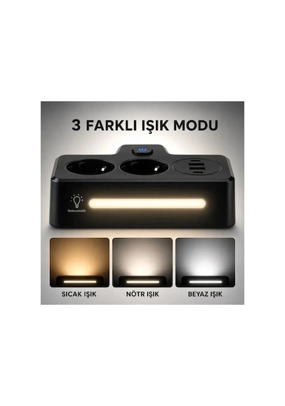 Bkl-502 Akım Korumalı 2li Priz 2 Usb Ve 2 Type-c Çıkış 4000w Hızlı Şarj Duvar Tipi Dokunmatik Led Ay 1