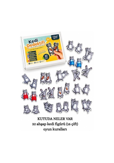 Kedi Dedektifi Ahşap Hafıza Eşleştirme Dikkat Zeka Oyunu 32 Parça