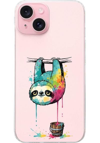 Apple Uyumlu iPhone 15 İle  Splash Tembel Hayvan Tasarımlı Şeffaf Silikon Kılıf 051j