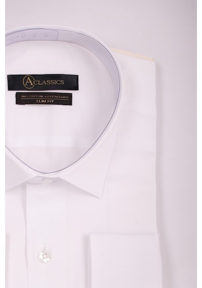 Aclassics Erkek Beyaz Slim Fit Saten Pamuk Cepsiz Gömlek