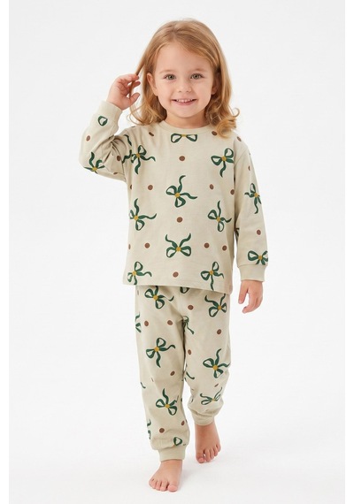 Modanıno %100 Pamuk Ve Baskılı Kız Çocuk Pijama Takımı 9-36 Ay 12741ıs Su Yeşili