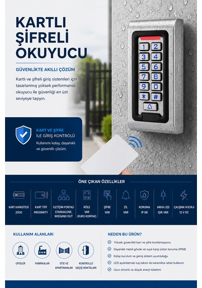 Kartlı Şifreli Kapı Açma Okuyucu Cihazı Proximity Dış Ortam