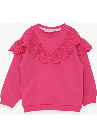 Breeze Kız Çocuk Sweatshirt Güpürlü 4-8 Yaş, Pembe Pembe