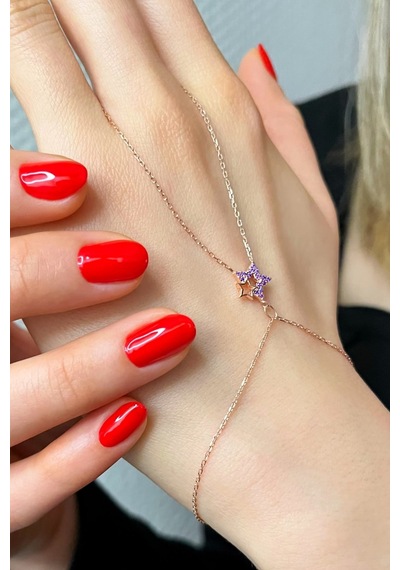 925 Ayar Gümüş Mor Taşlı Rose Yıldız Şahmeran - 45099301 Rose Gold